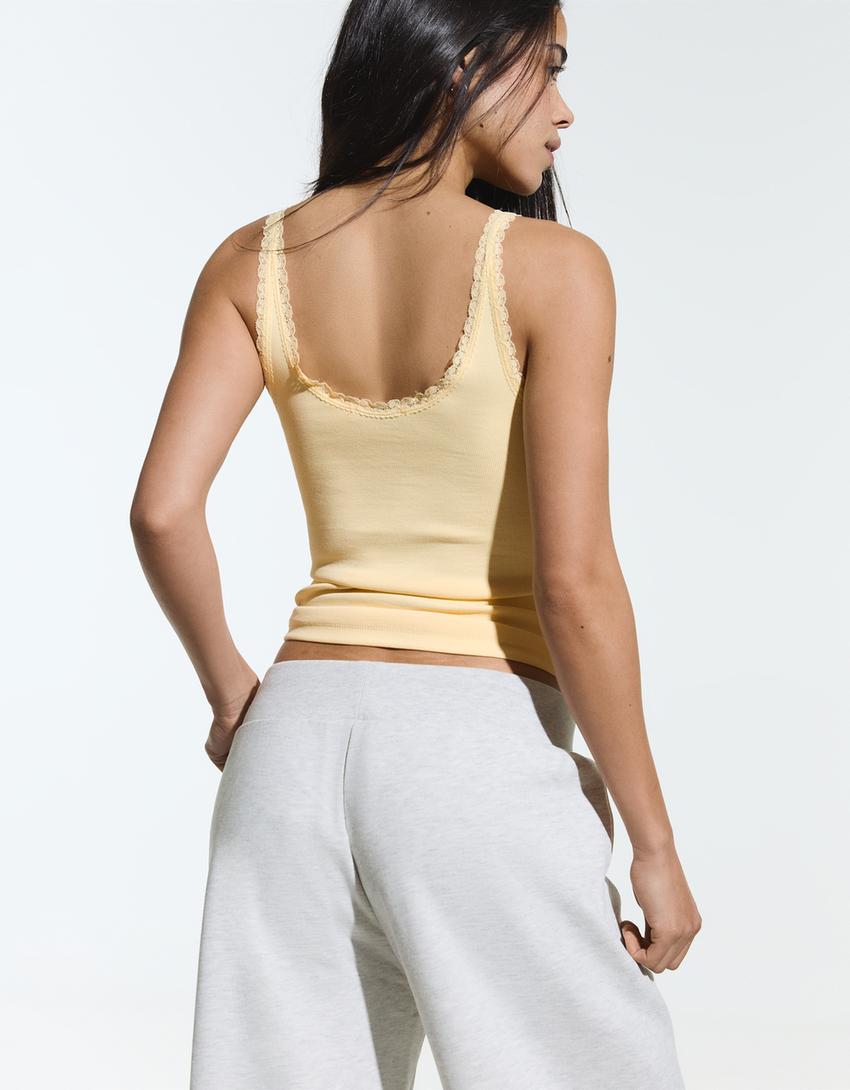 Strappy henley neck top-Yellow