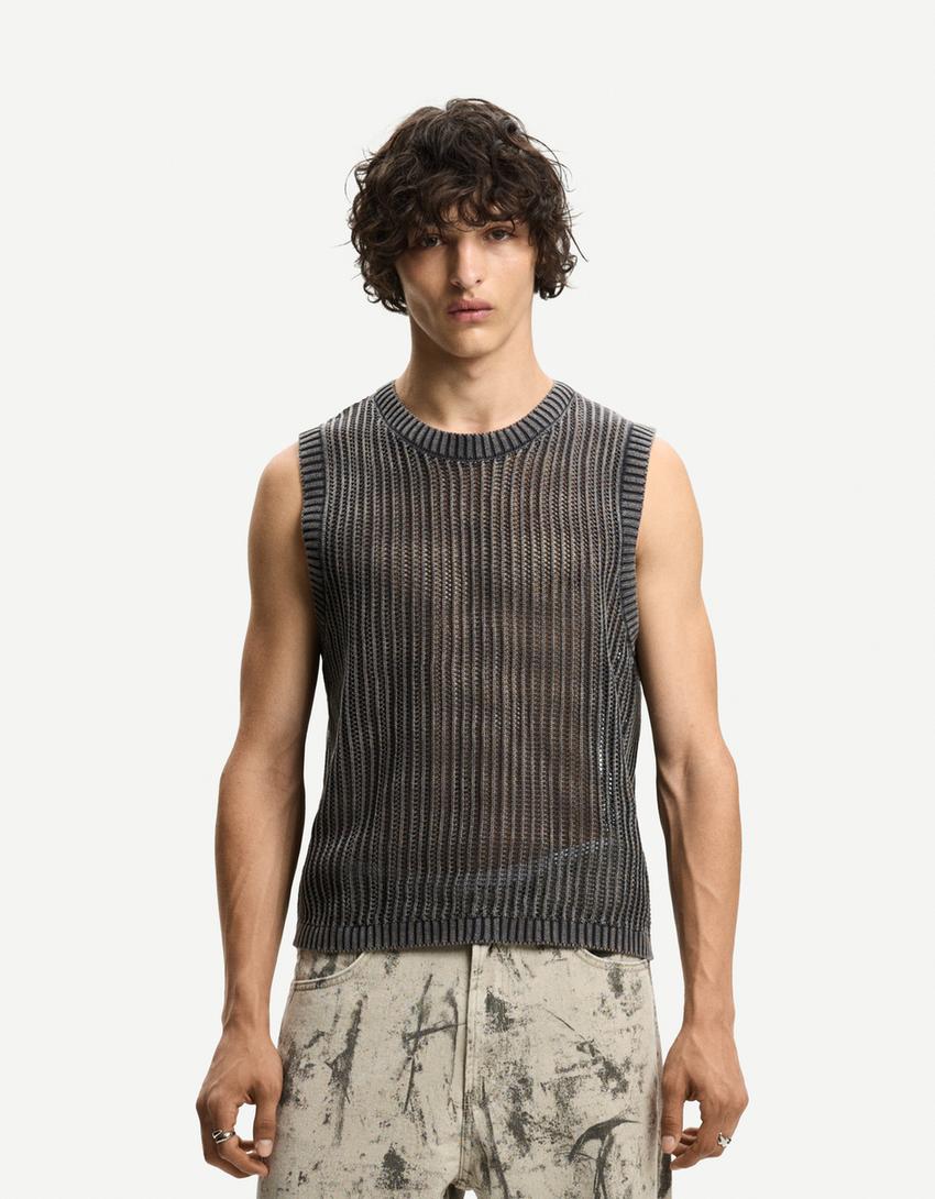 Colete com efeito de lavagem-Cinza