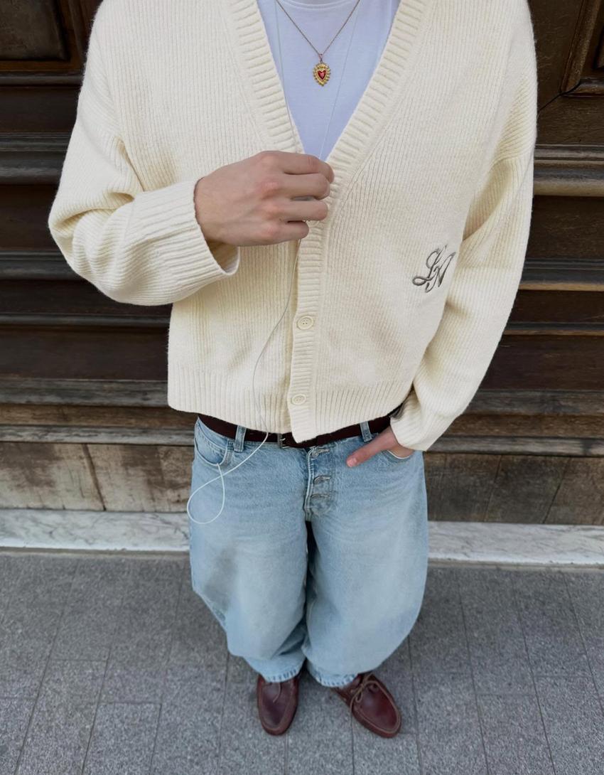Veste boutonnée Boxy fit imprimée-Blanc cassé