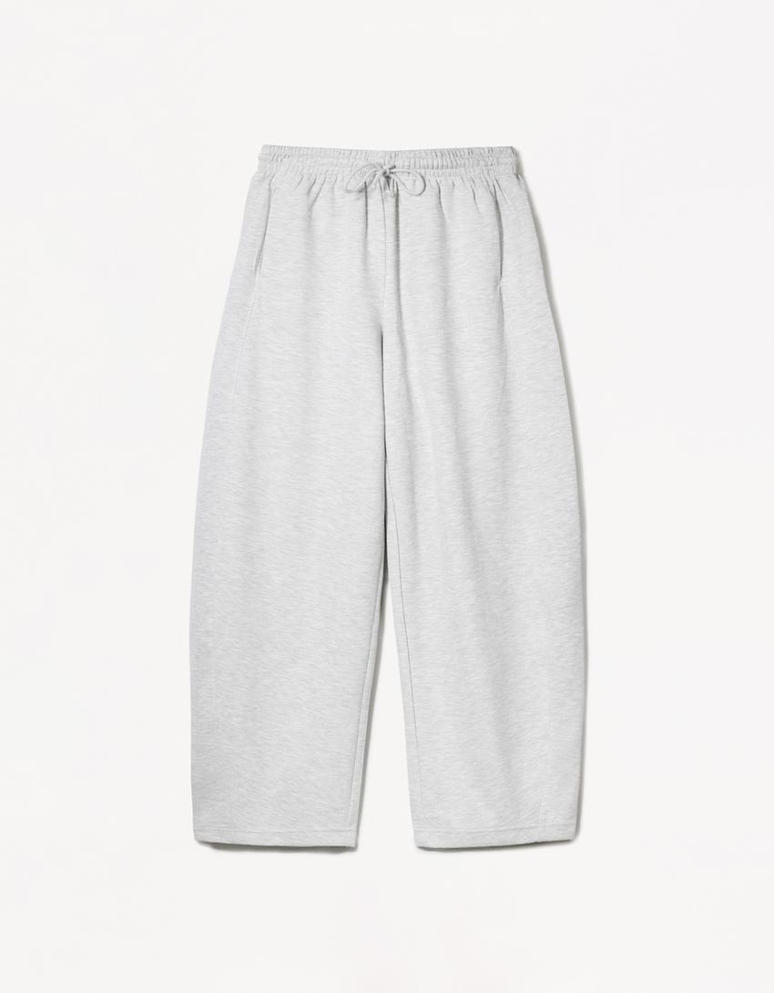 Pamuklu barrel fit pantolon-Gri-3