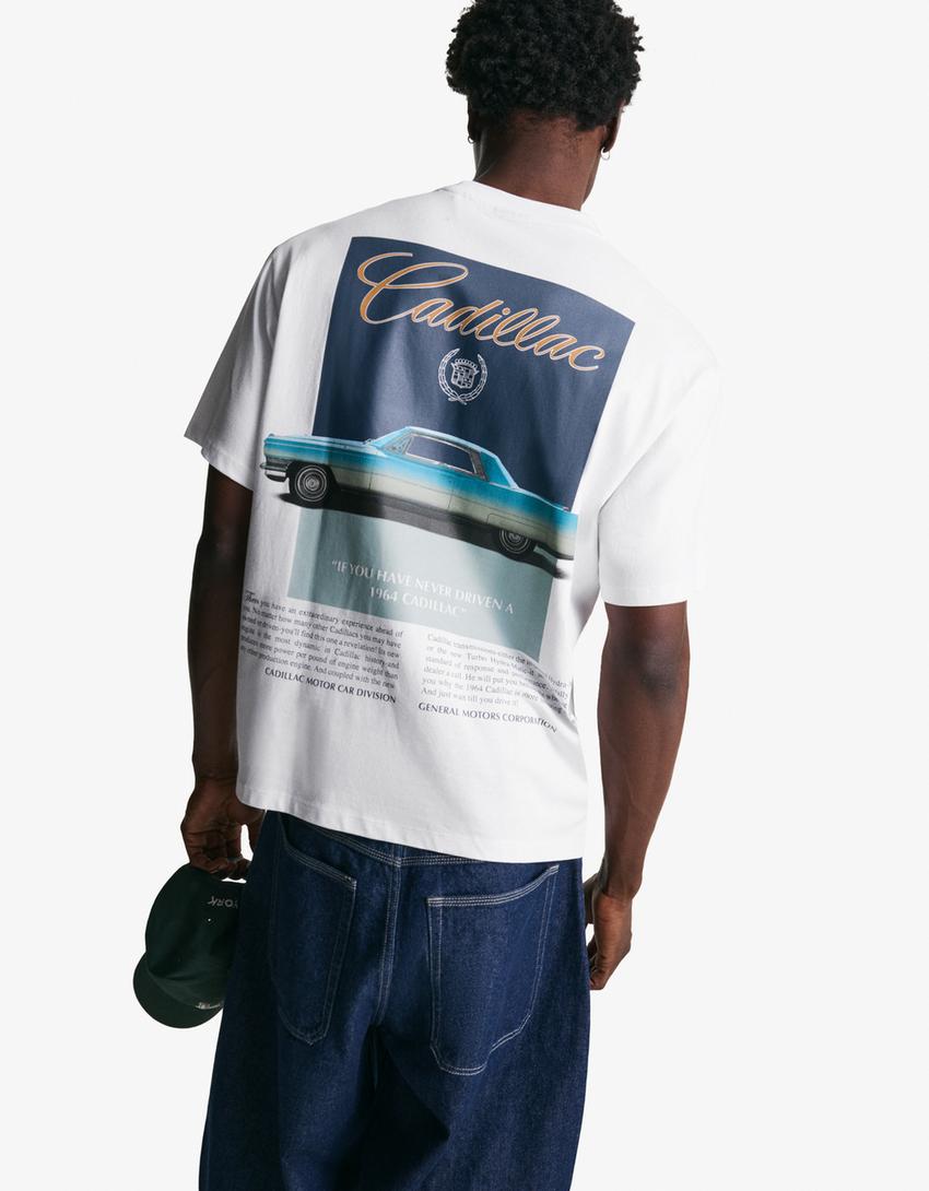 Short sleeve Cadillac print T-shirt-White-1