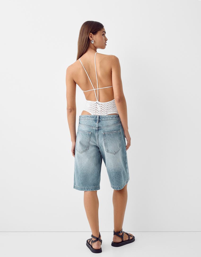 Body col en V texture-Blanc cassé-1