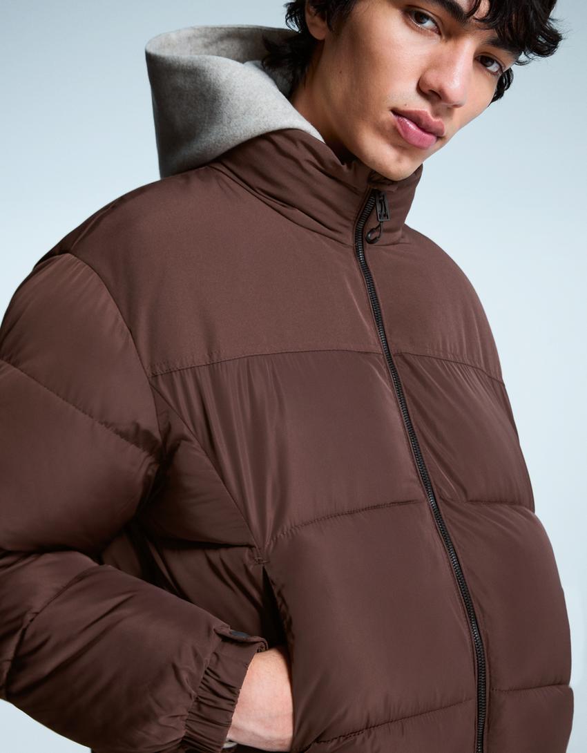 Technische puffy jas-Bruin