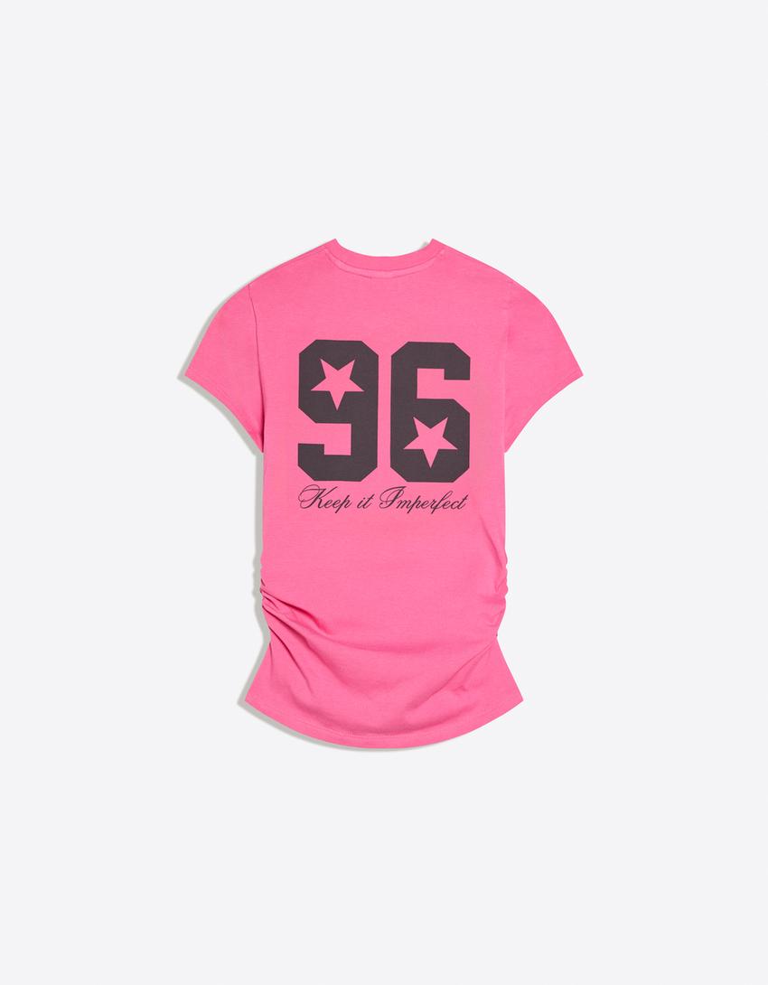 T-Shirt mit gerafftem Print-Fuchsia