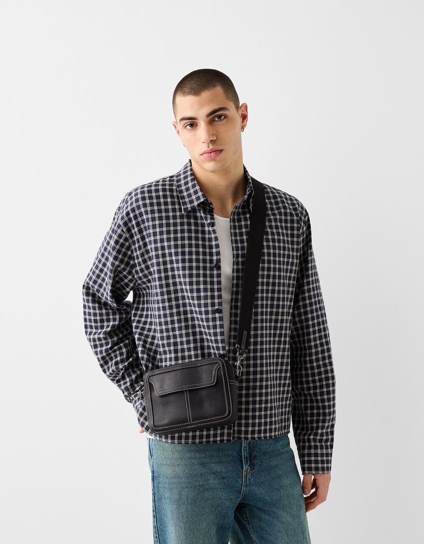 Sac bandoulière coutures contrastantes-Noir-1