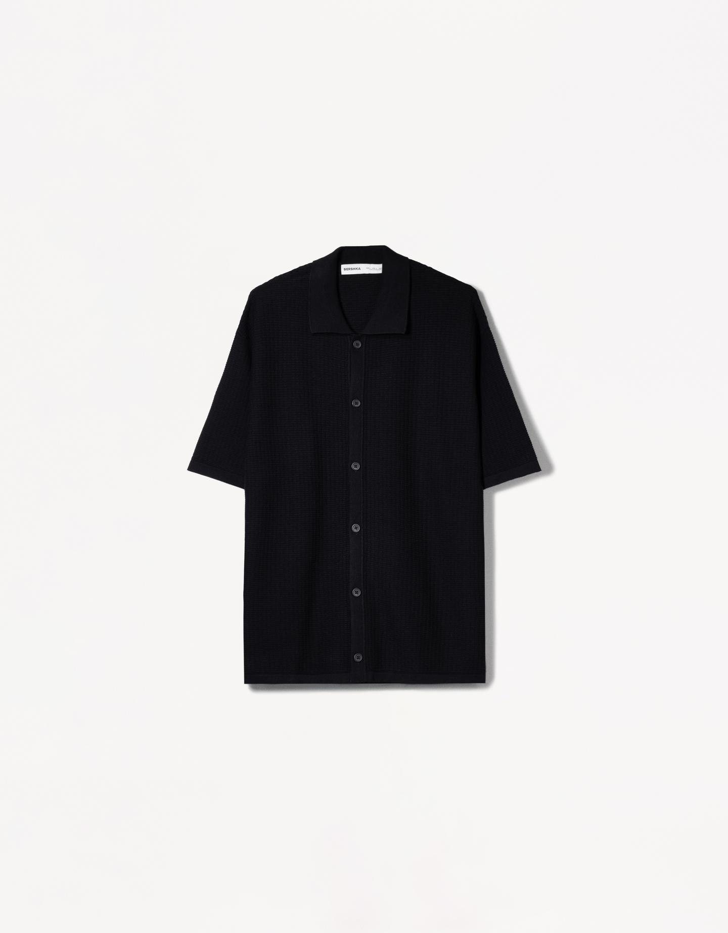 Bershka Camisa Manga Corta Estructura Hombre Xl Negro