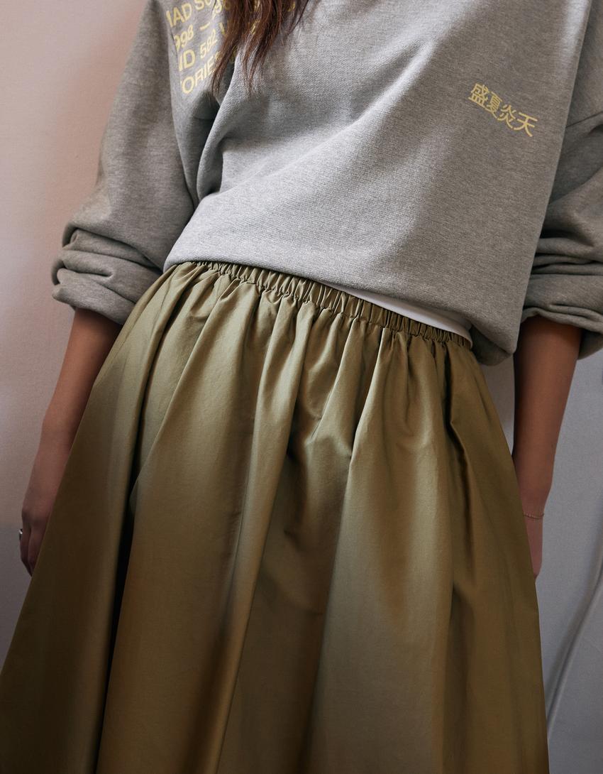 Balloon midi skirt-Khaki