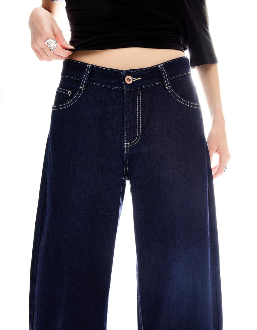 Vrećaste traperice barrel kroja niskog struka-Mornarska plava