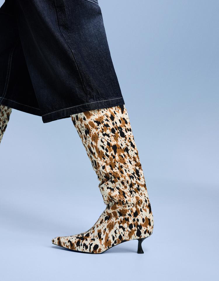Animal print LEATHER high-heel boots