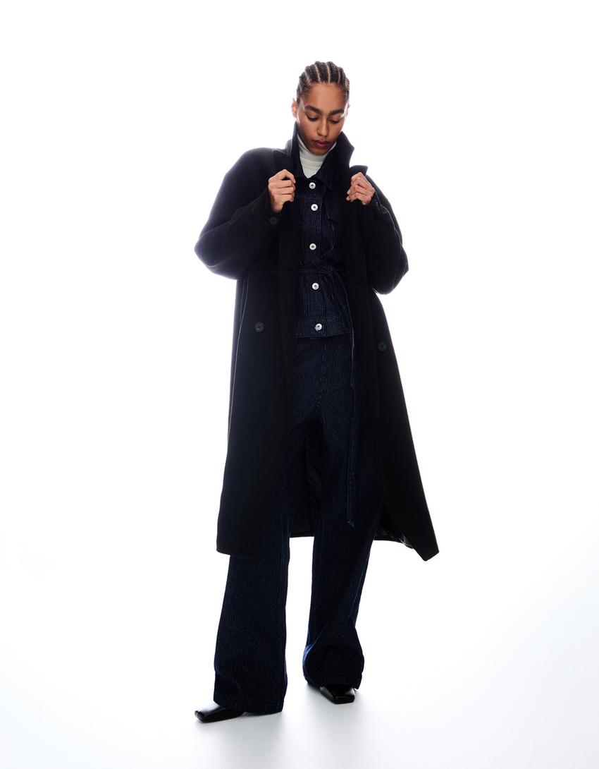 Long drop-shoulder coat-Black