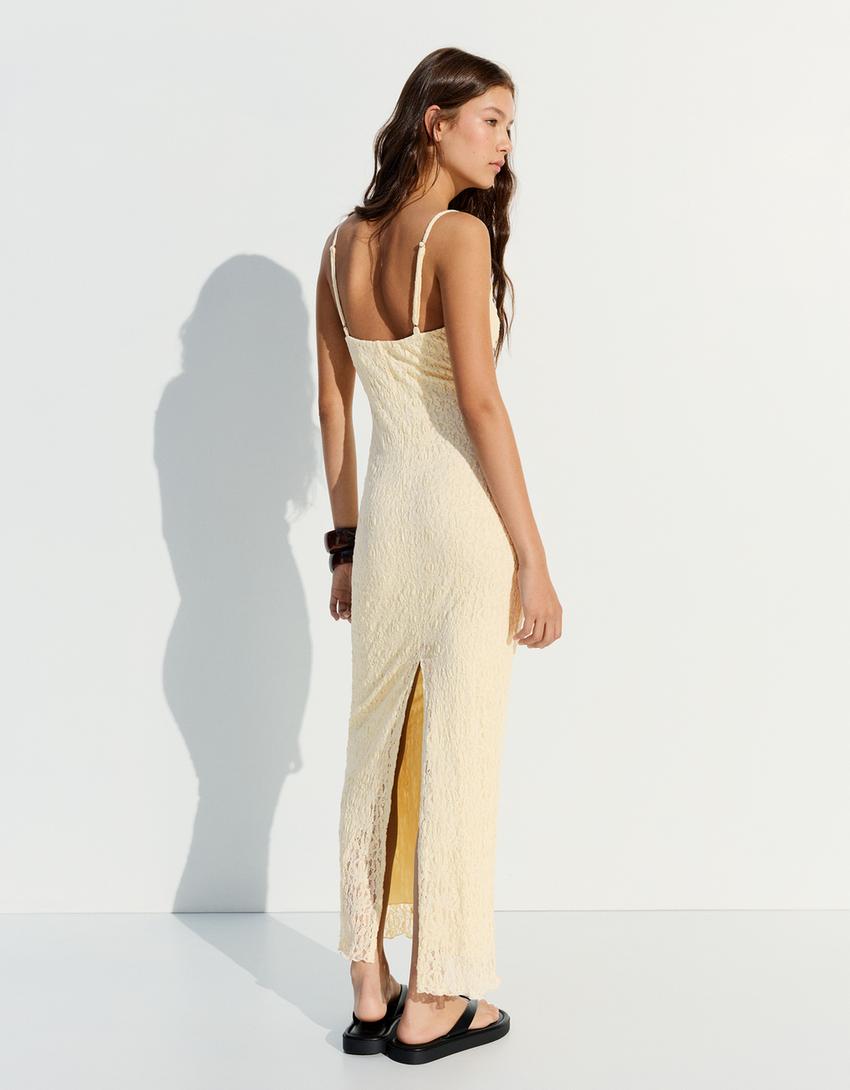 Vestido midi tirantes encaje-Amarillo