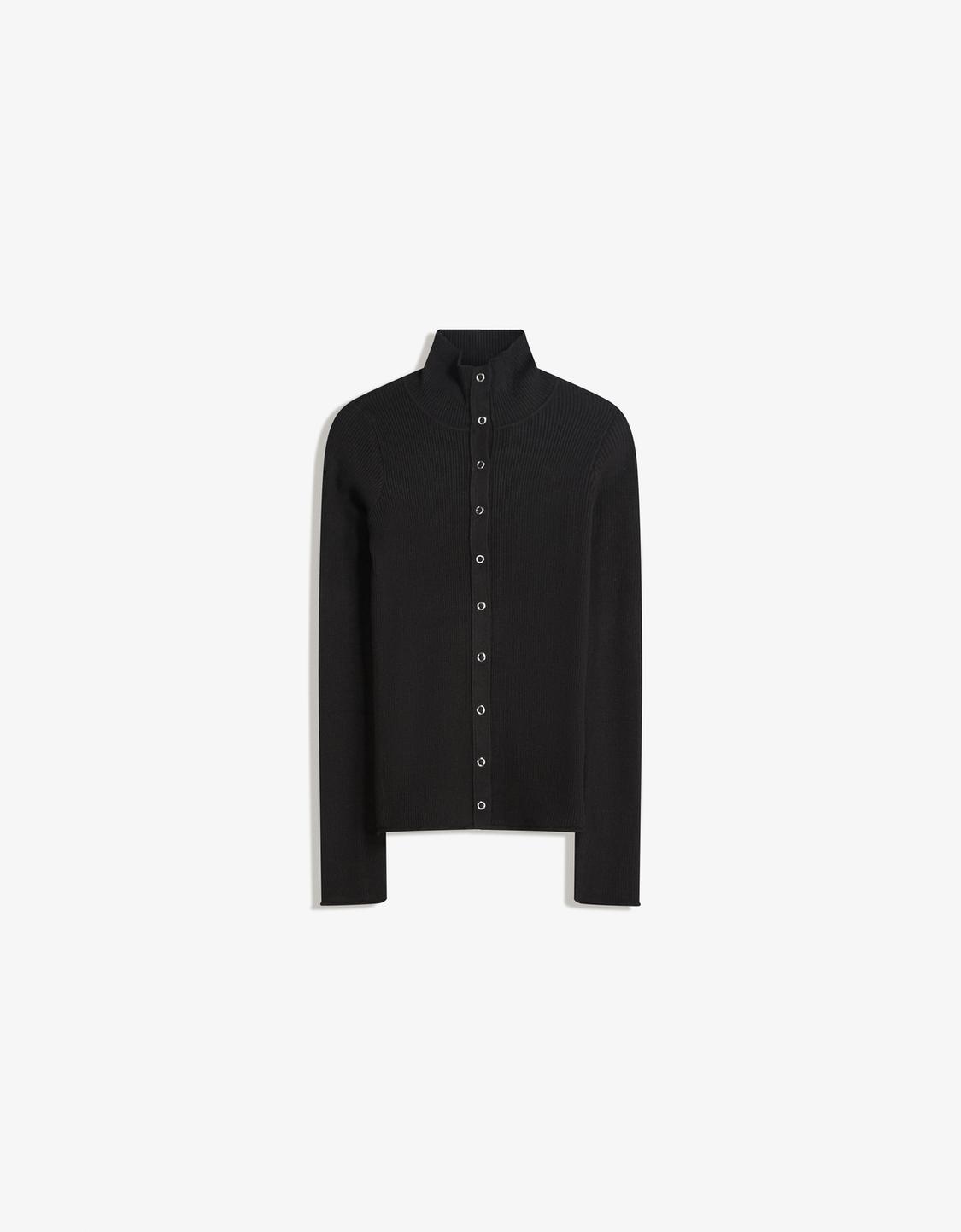 Ribbed cardigan with hook-and-eye fastenings