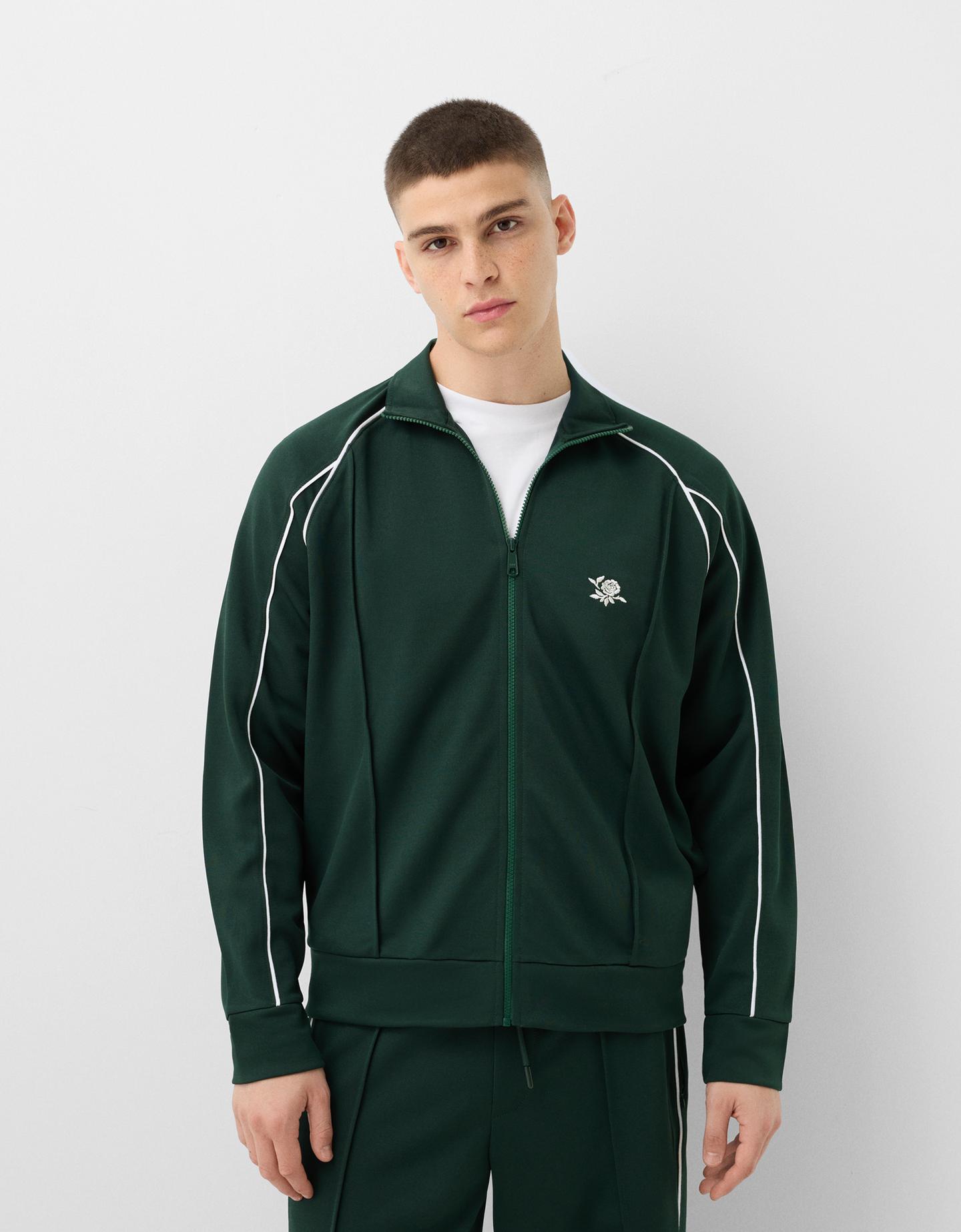 Bershka Cardigan Interlock Ricamato Uomo M Verde