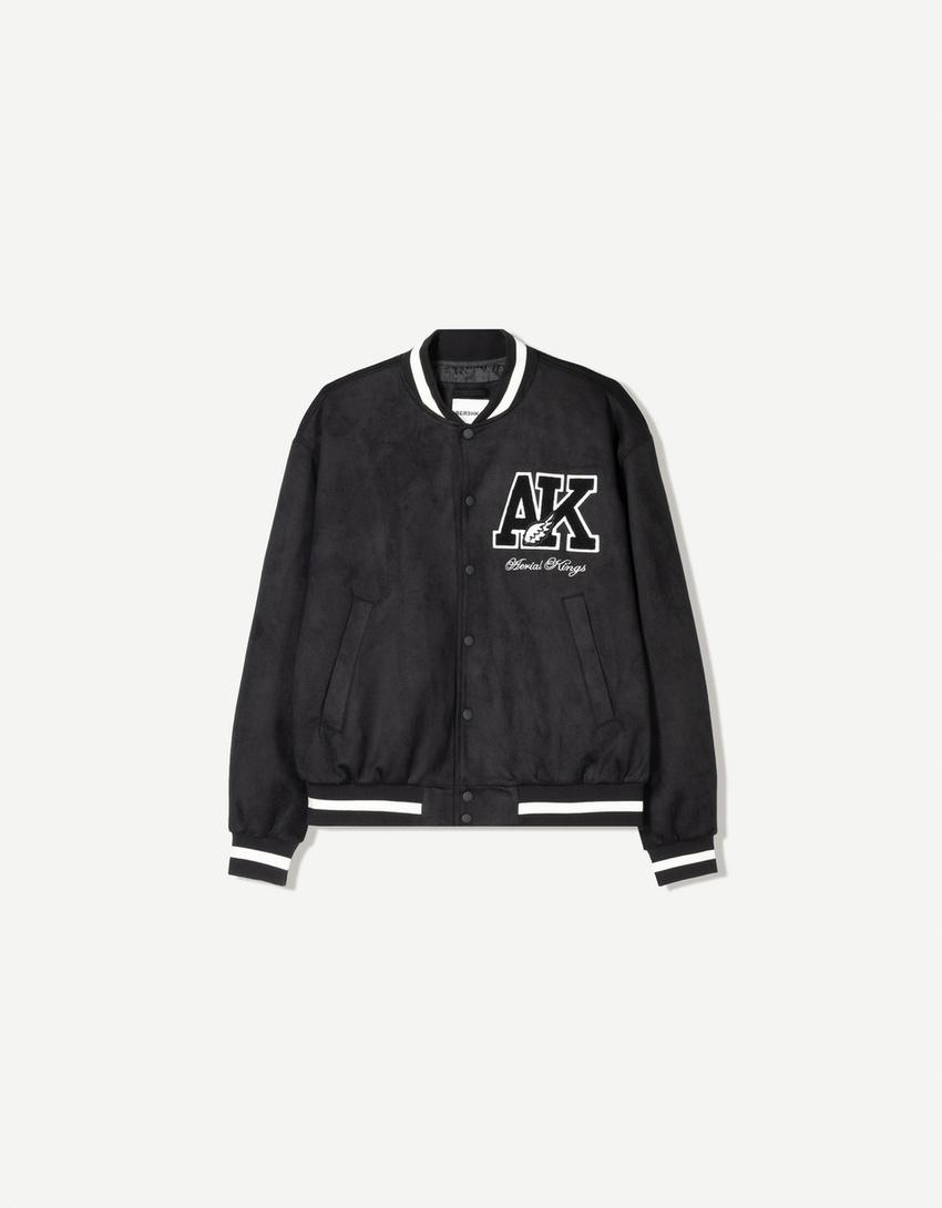 Cazadora varsity efecto suede-Negro-4