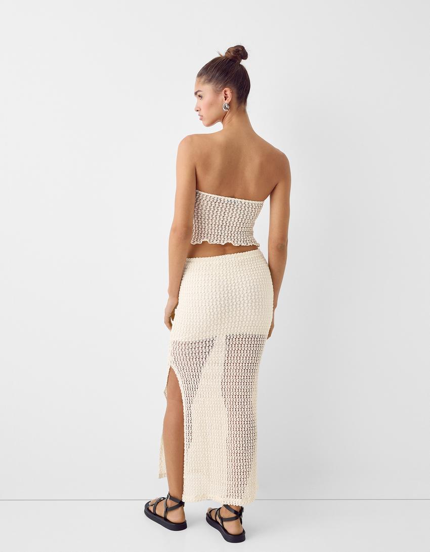 Jupe midi texture rustique-Blanc cassé-2