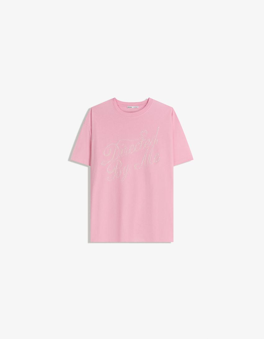 T-shirt manches courtes oversize imprimé-Rose