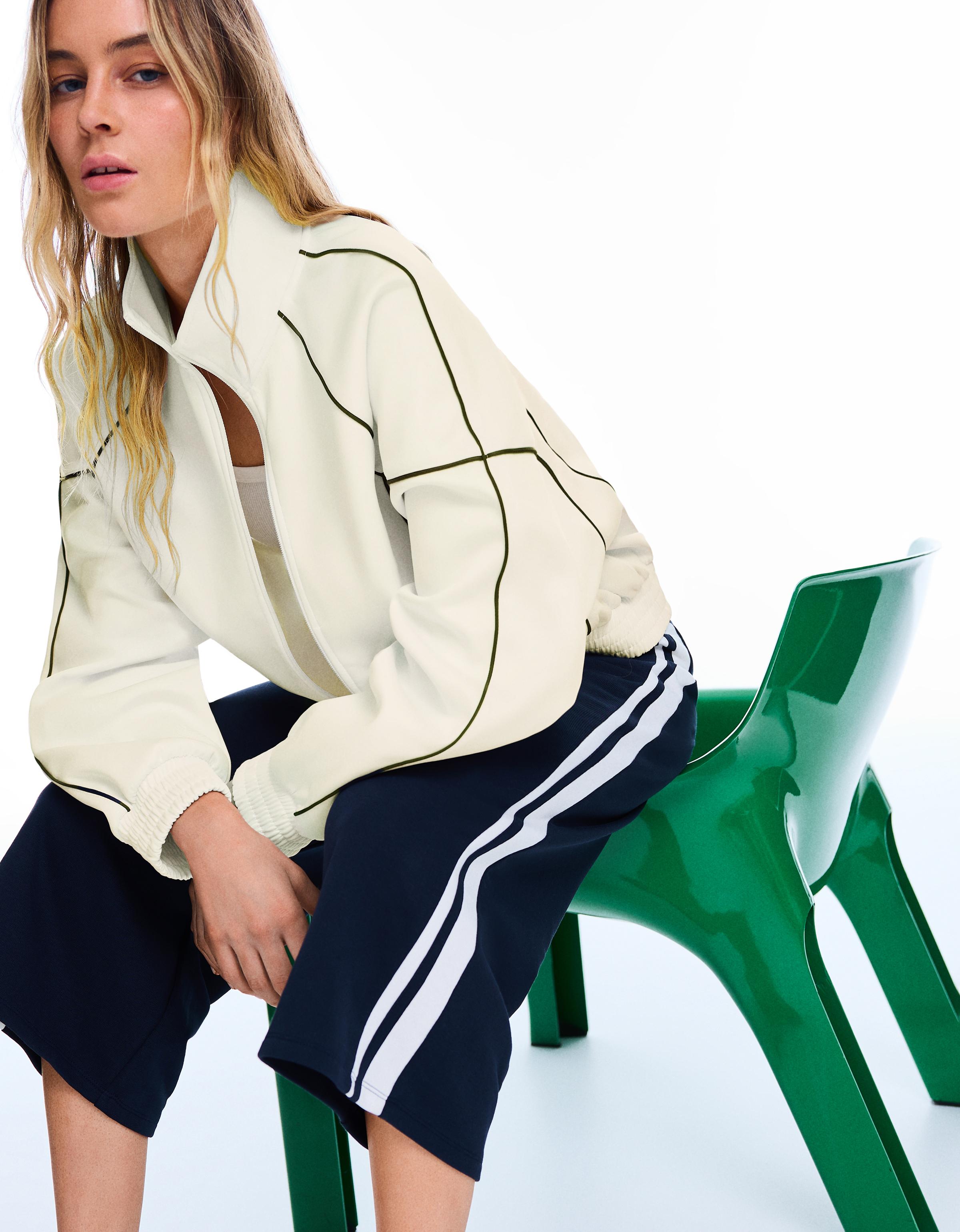 Contrast high neck jacket — Cream