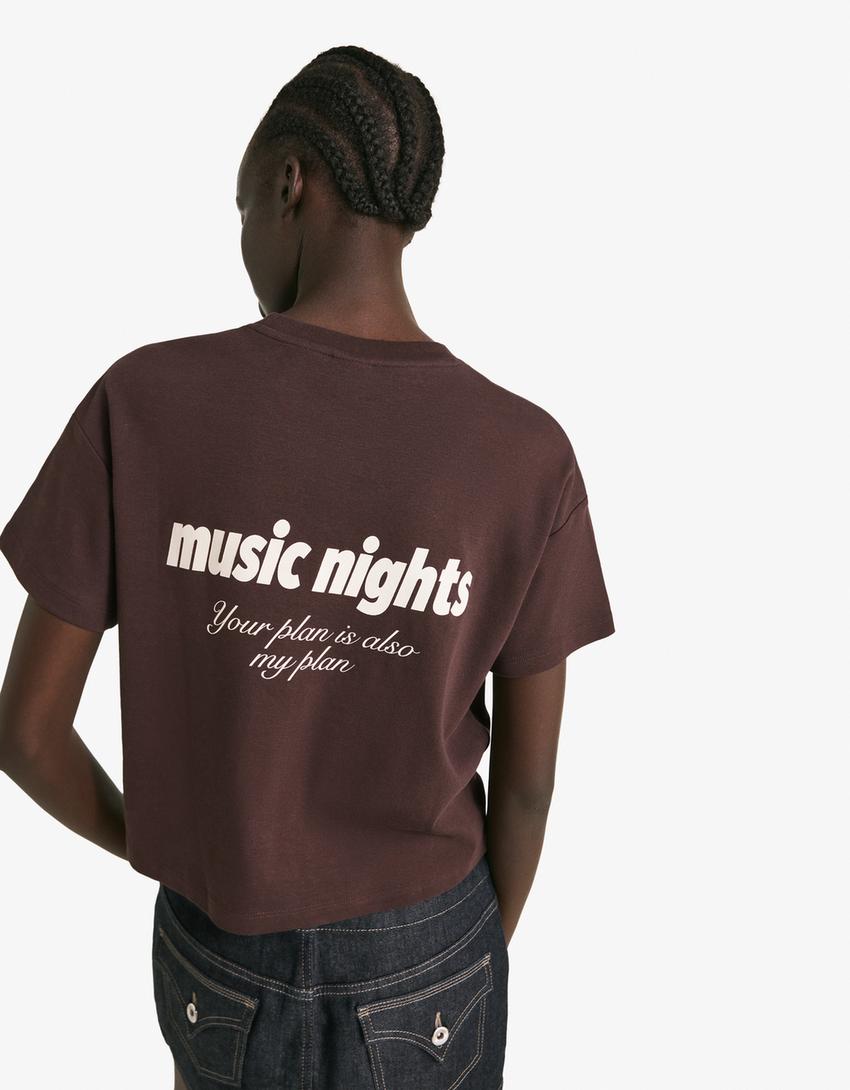 Short sleeve print T-shirt-Brown