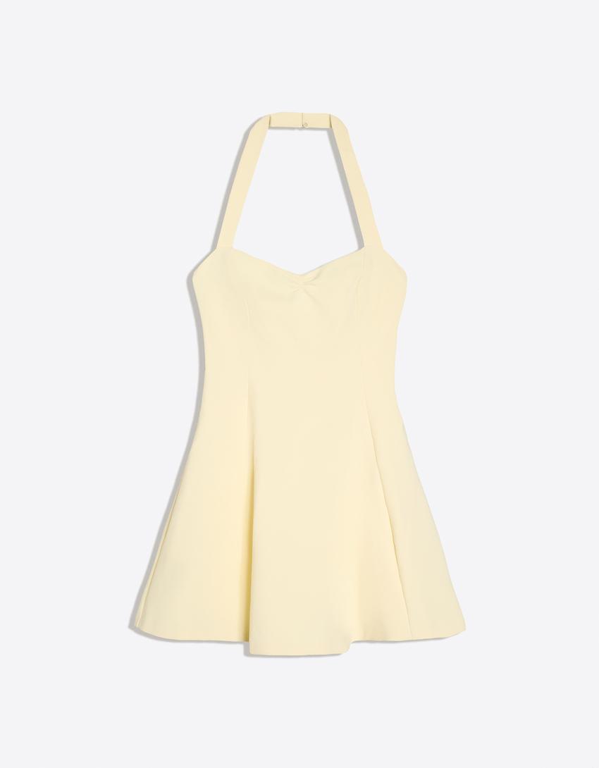 Vestido mini cuello halter-Amarillo