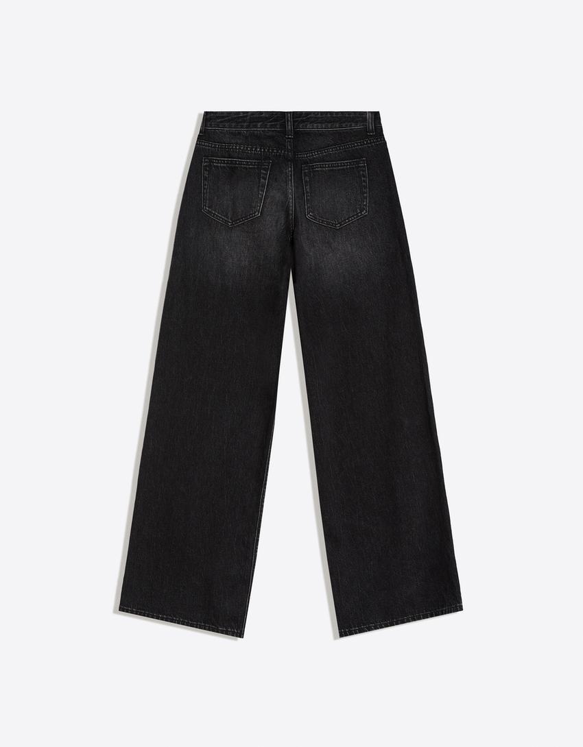Geniş paça düşük bel jean-Siyah