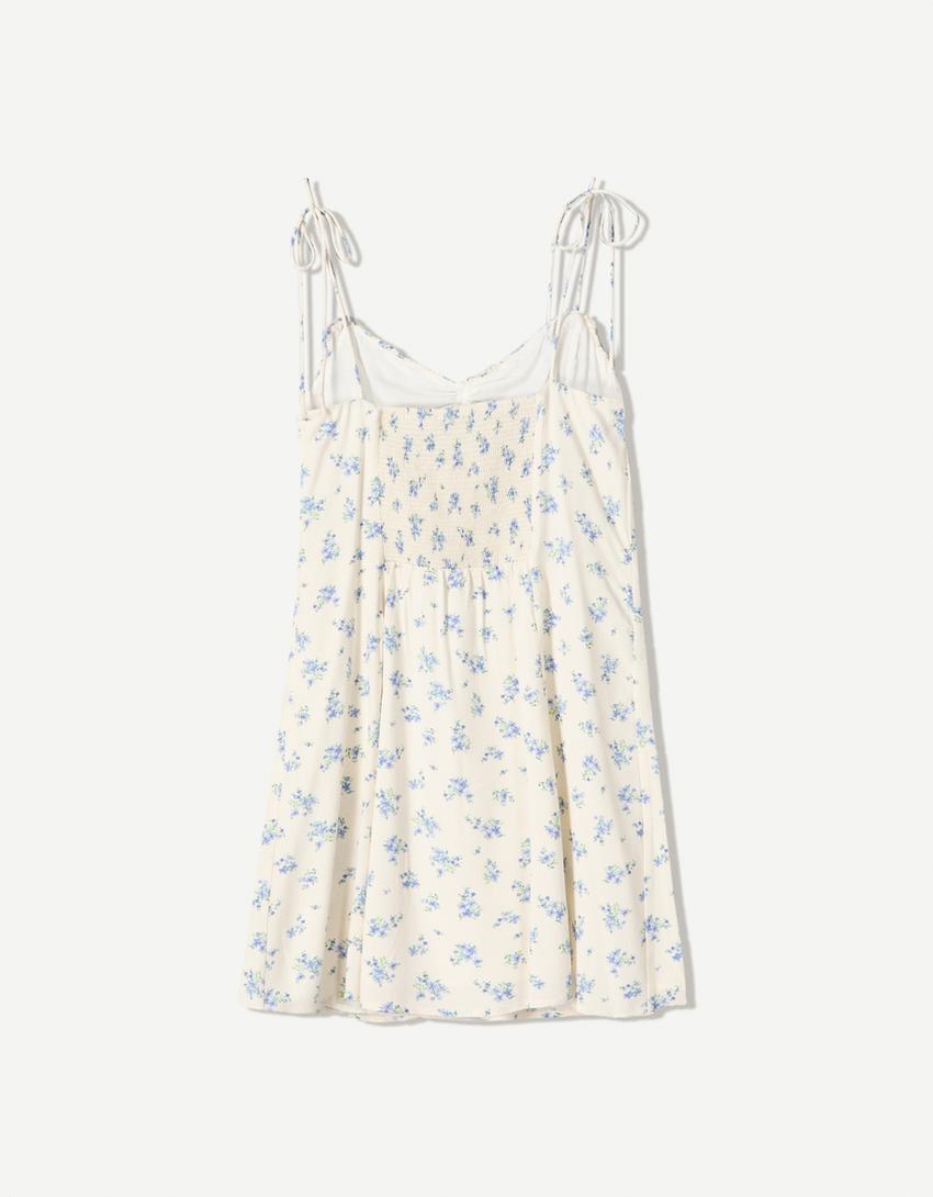 Printed strappy mini dress-Off white-4