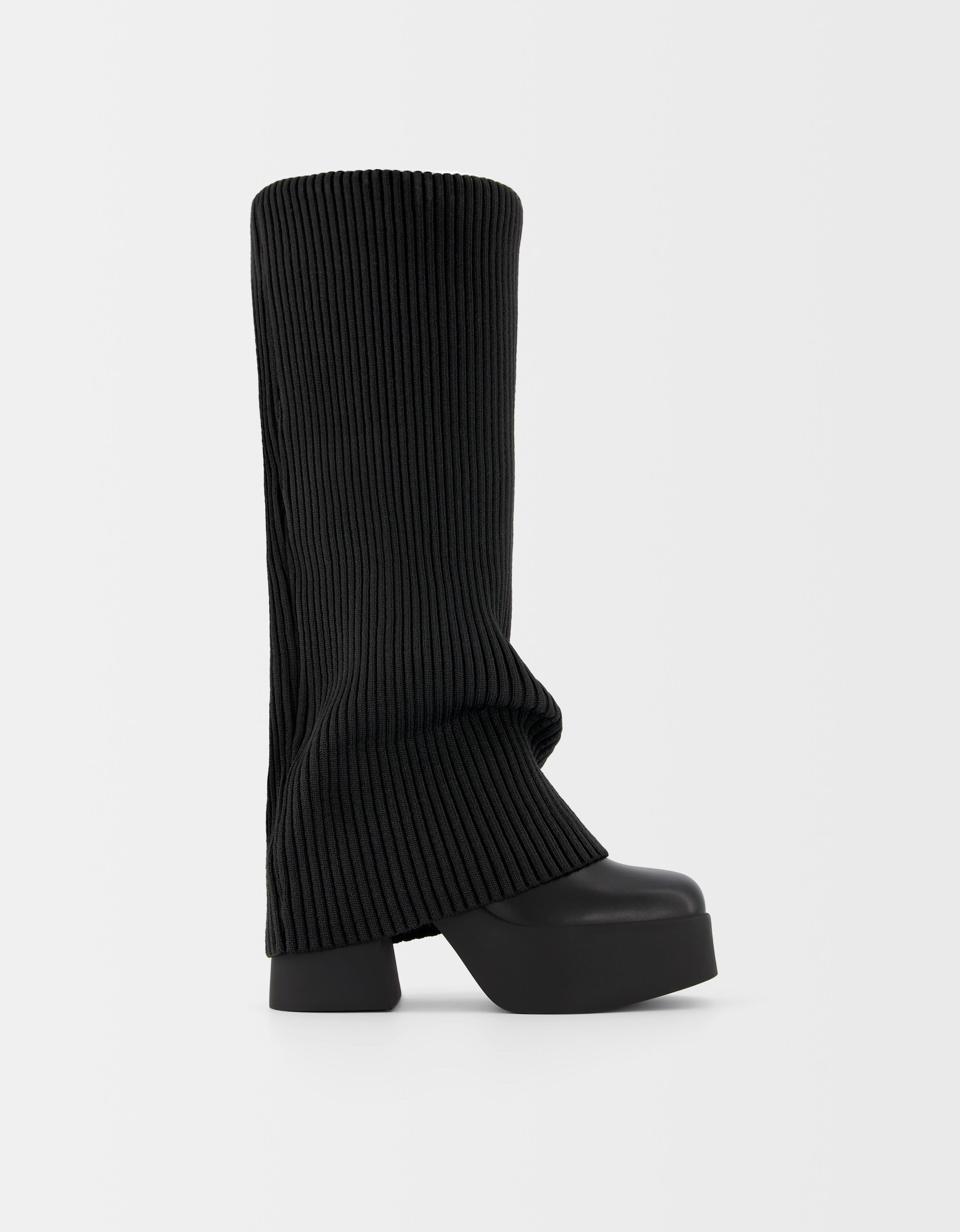 Bershka Plateau-Absatzstiefel Im Sock-Boots-Stil Damen 37 Schwarz