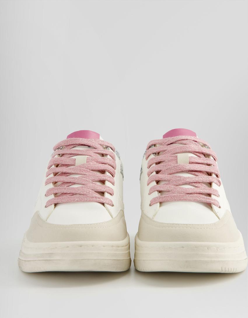 Trainers with rhinestone details and distressed-effect soles-WHITE-1