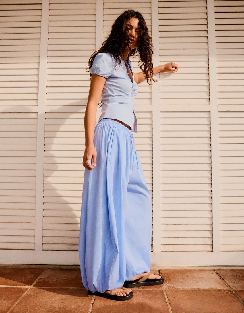 Poplin bloomer trousers-Blue