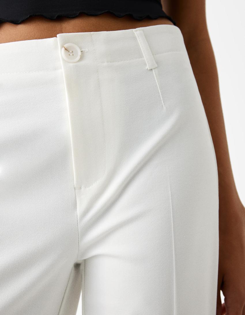 بنطلون محبوك بساق عريضة-أبيض-5