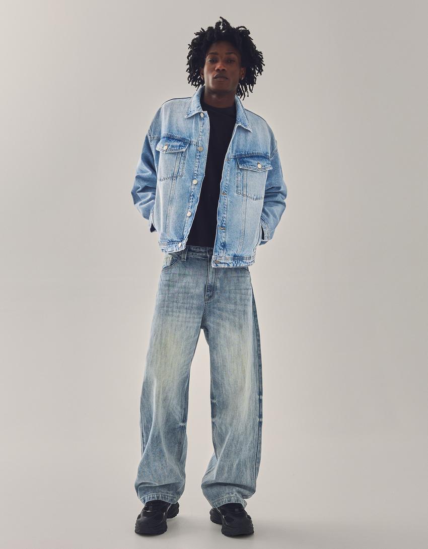 Jeans superbaggy fit brodé-Bleu lavé