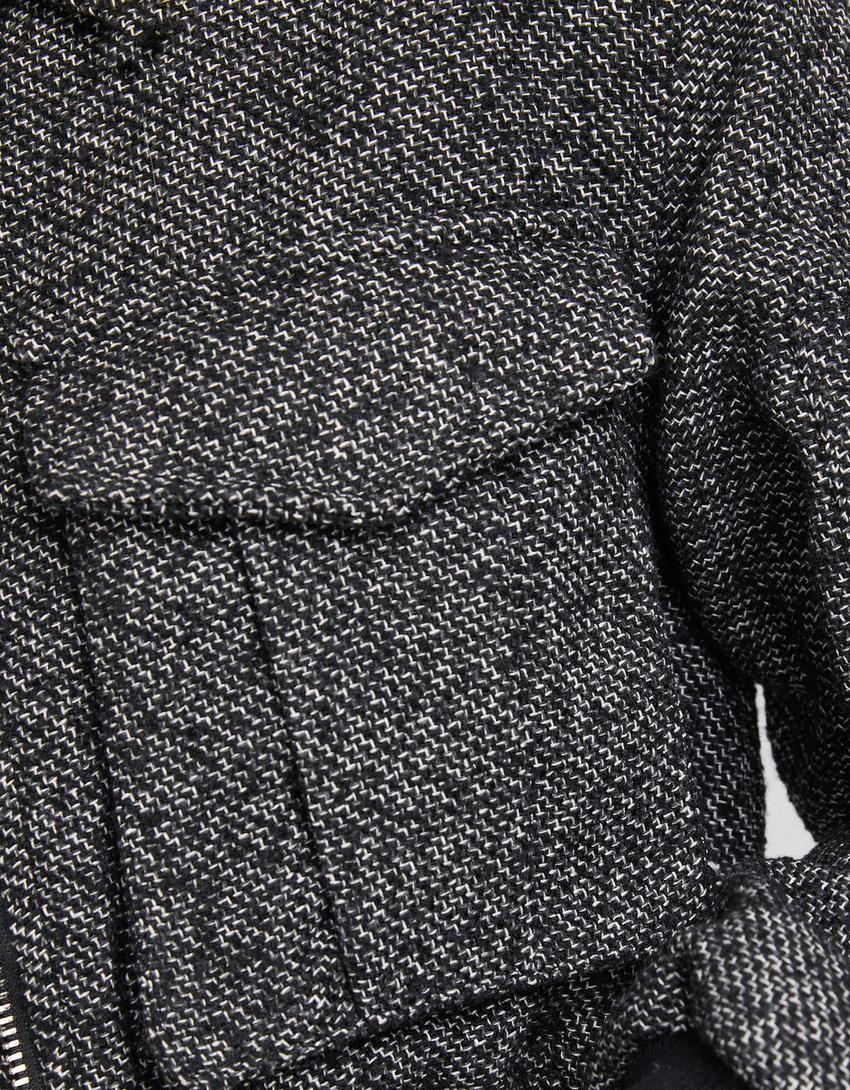 Textured weave wool blend trucker jacket-Dark grey-6