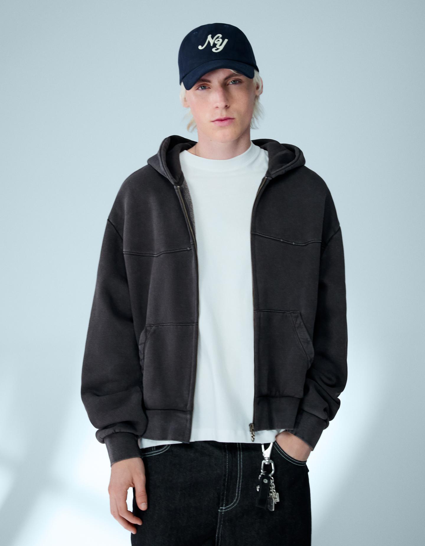Bershka bluza boxy z suwakiem o krótszym kroju szary