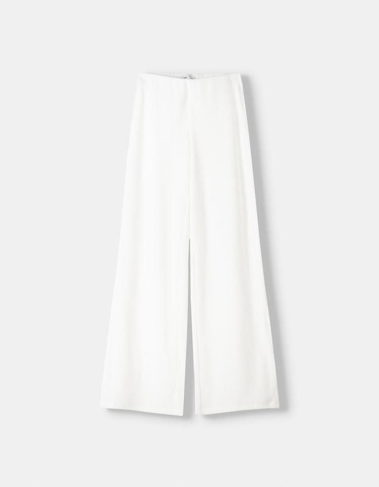 Wide leg ribbed trousers