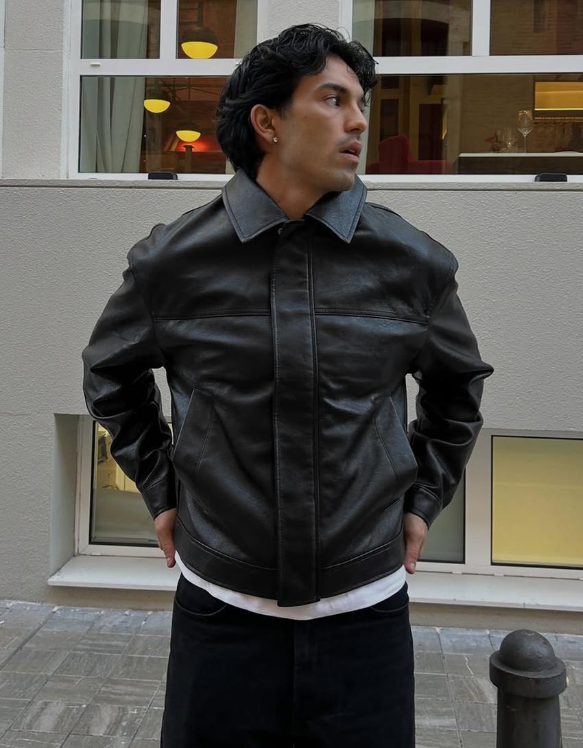 Leather effect boxy fit jacket-Black