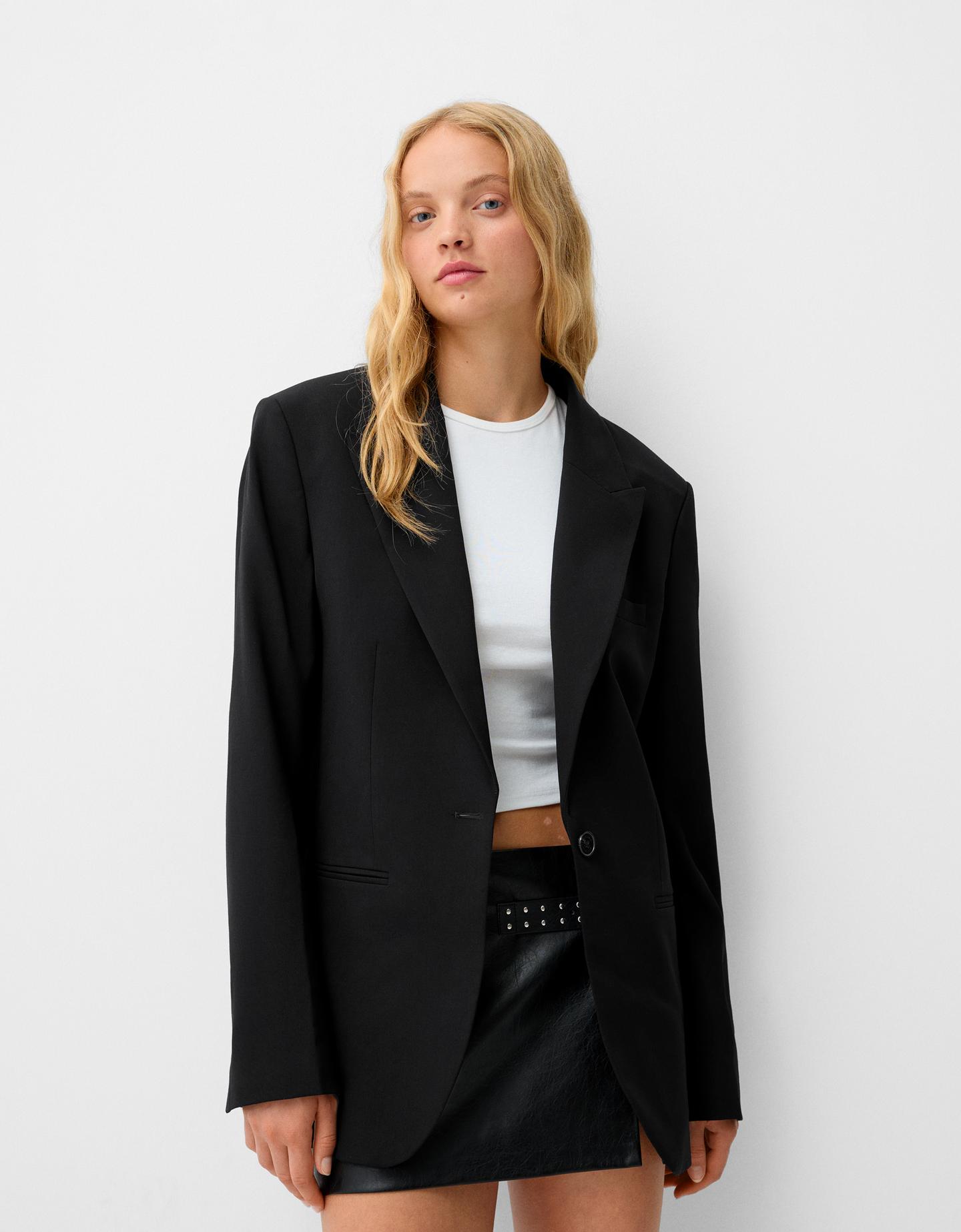 Bershka Blazer Con Tasche Donna L Nero