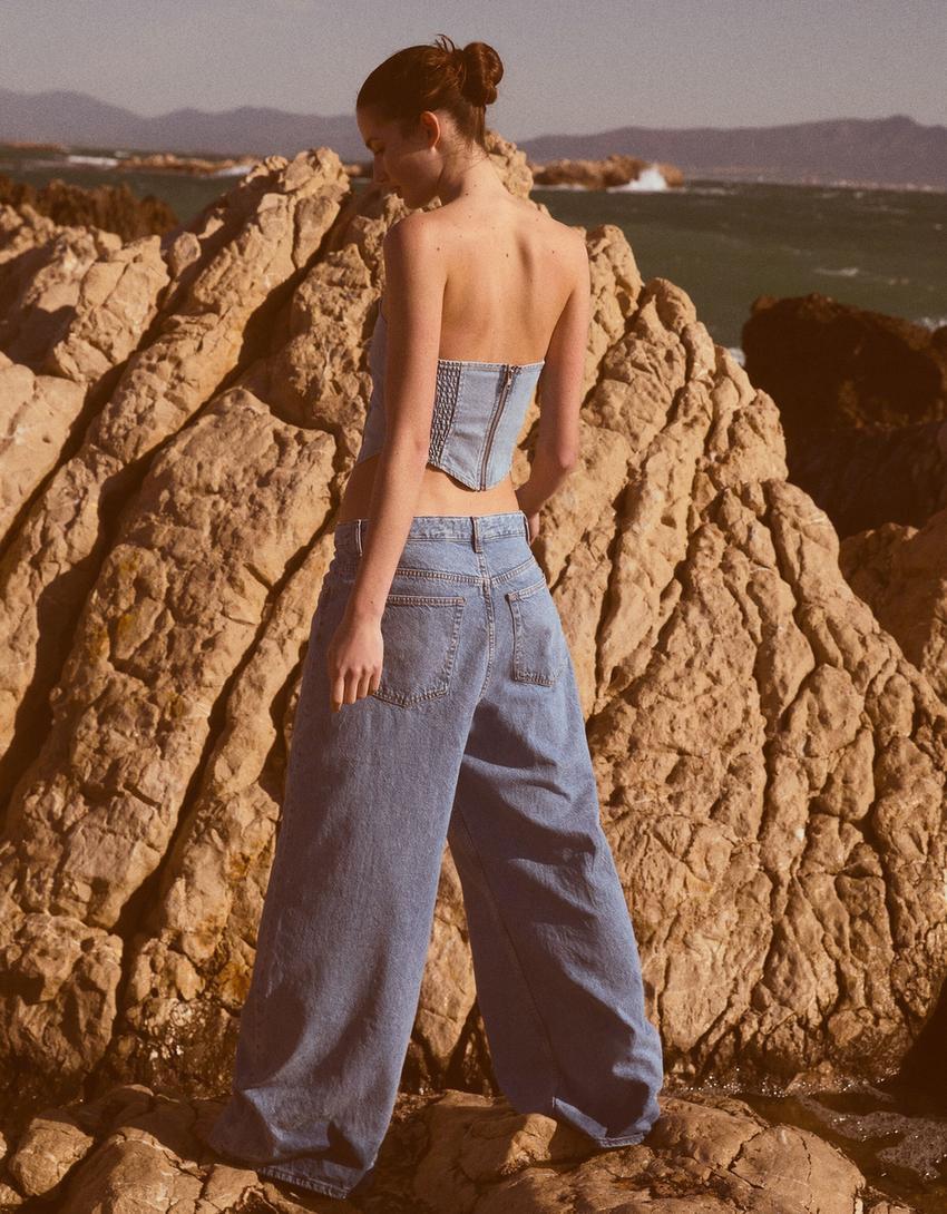 Denim top and jeans set-Light blue