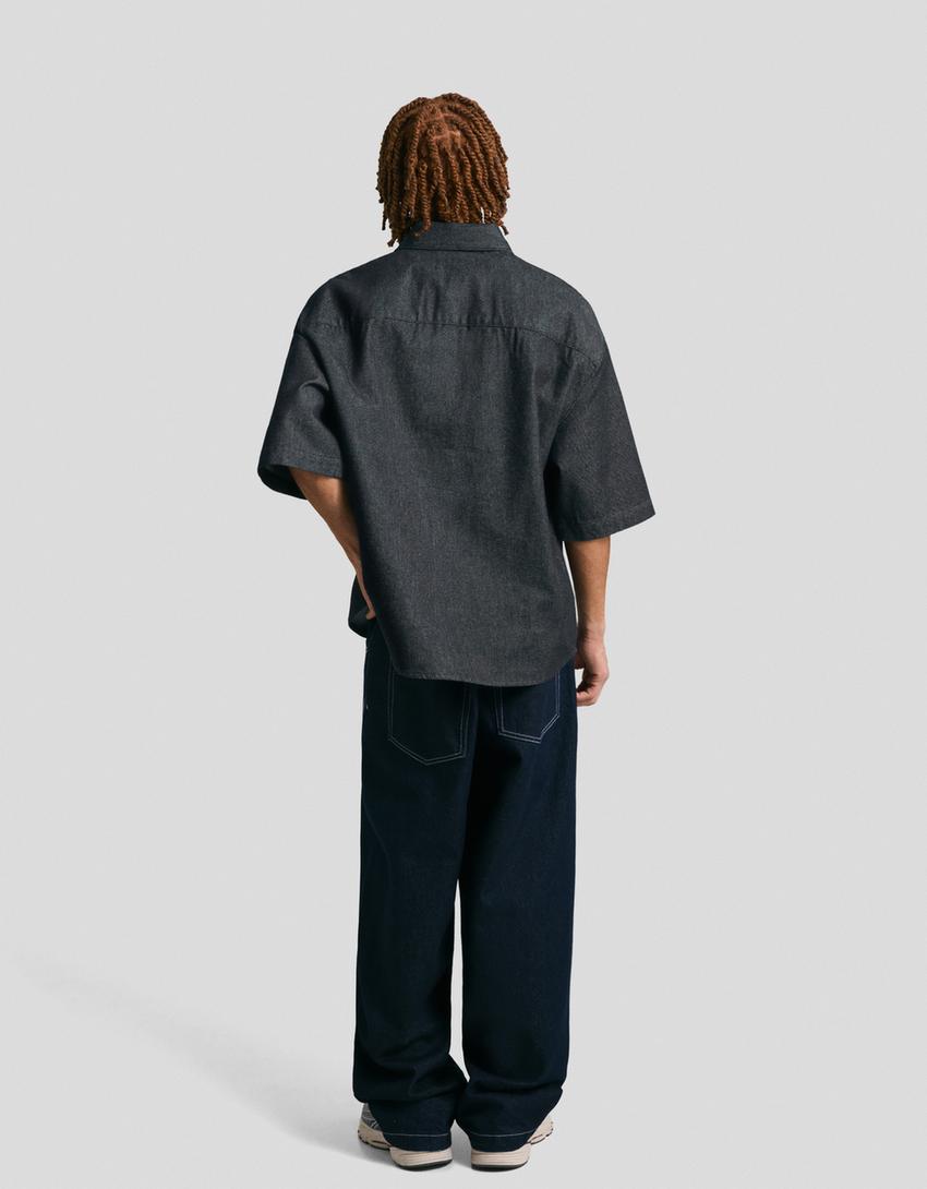 Short sleeve boxy fit shirt-Navy