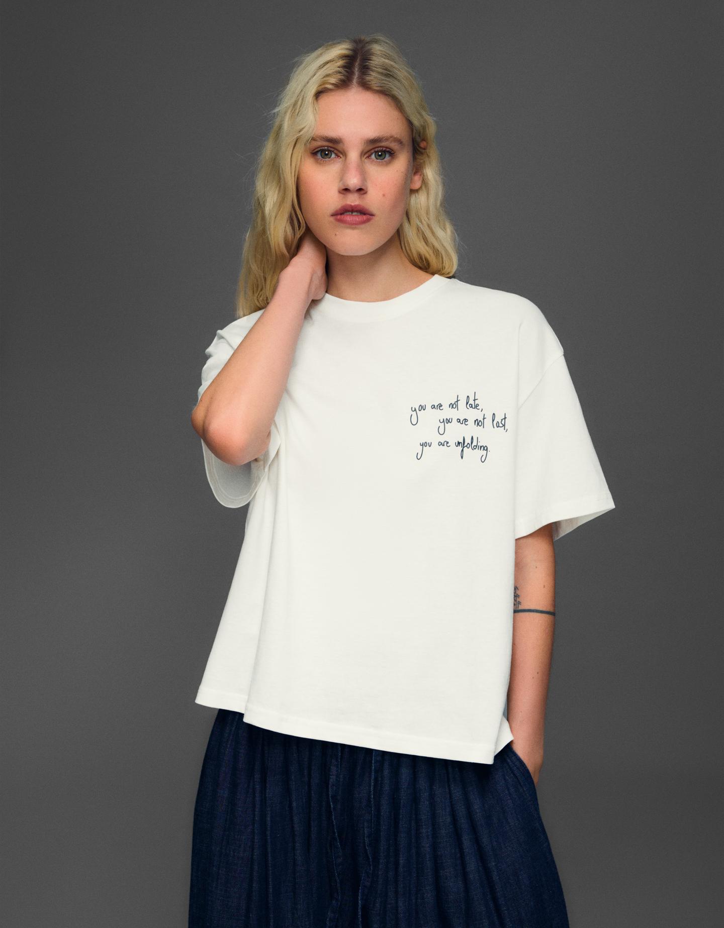 Bershka Camiseta Manga Corta Print Mujer Blanco Roto