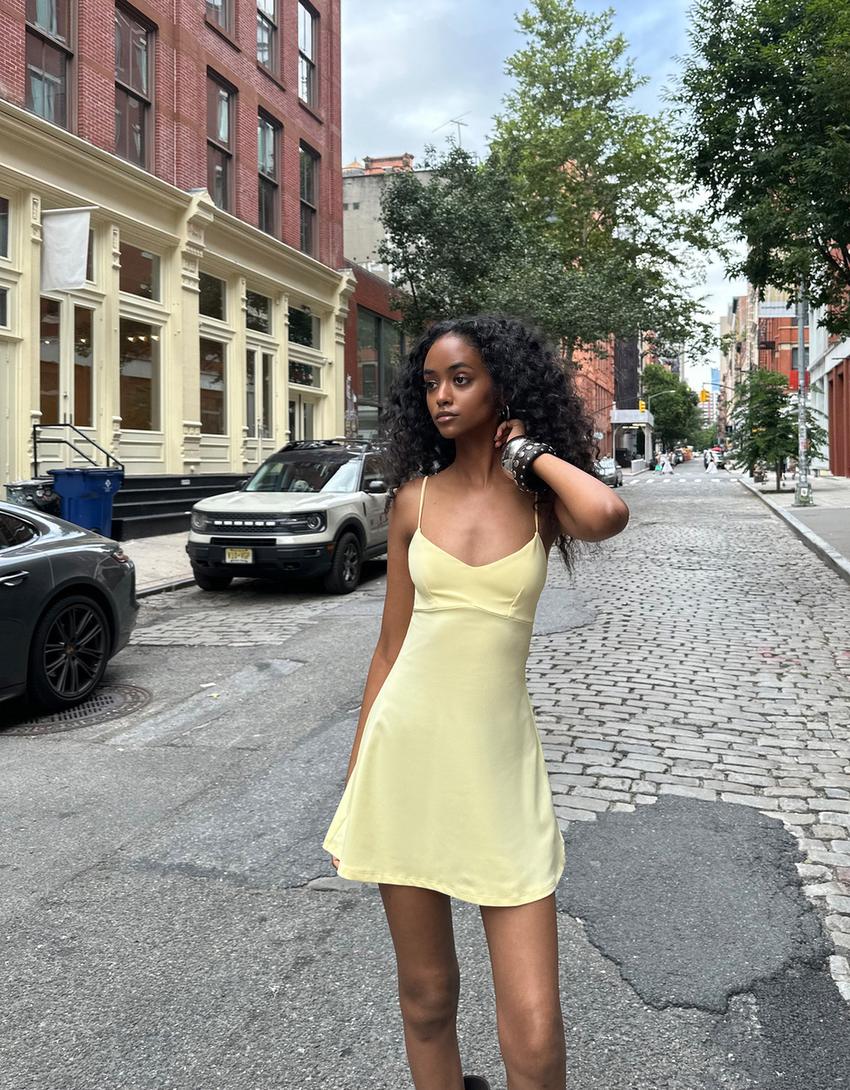 Vestido mini de alças-Amarelo-2