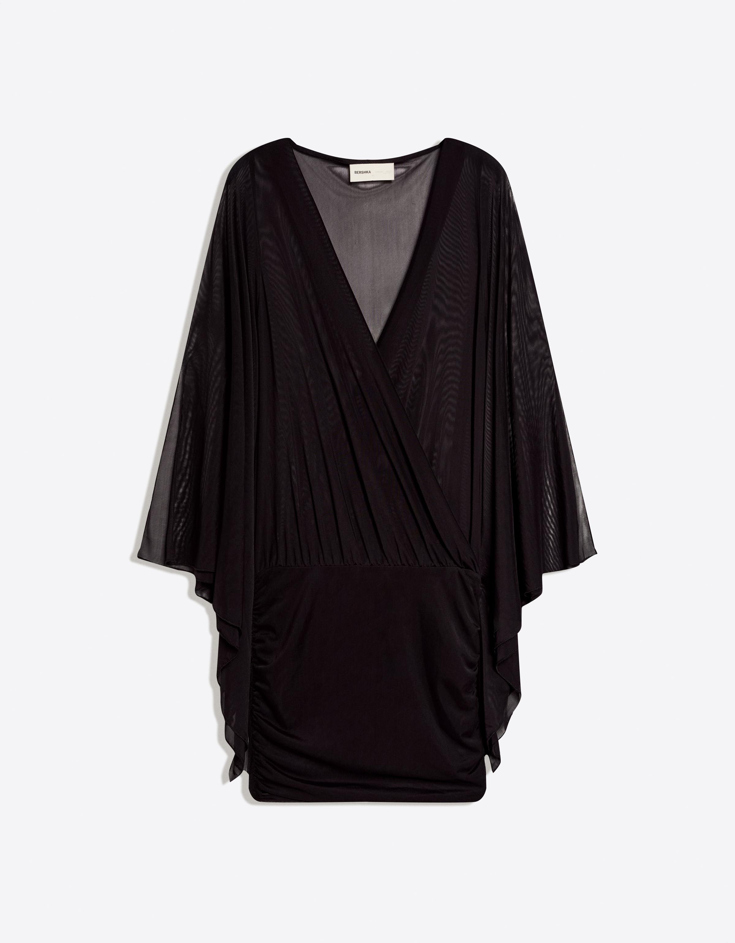 Mini cape sleeve dress — Black