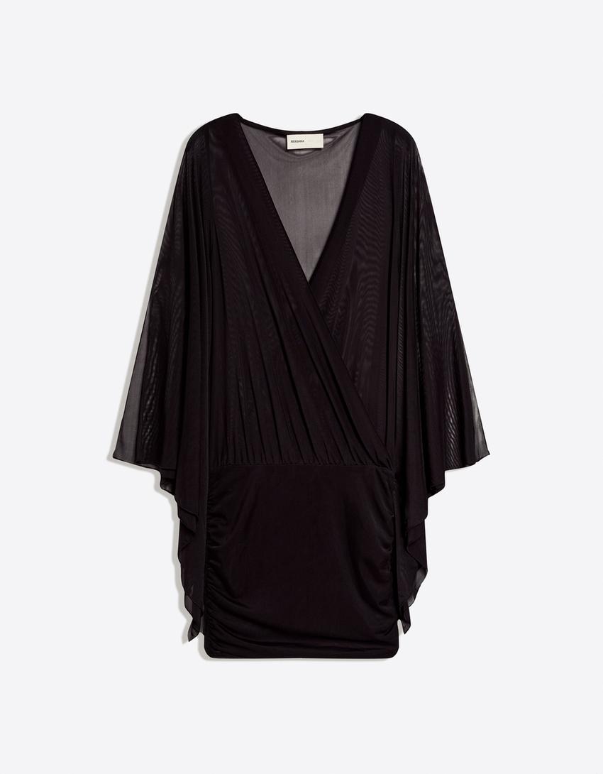 Mini dress with cape sleeves-Black