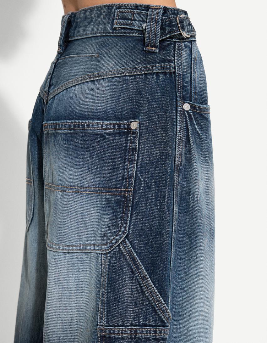 Adjustable balloon fit carpenter jeans-Dark blue-2