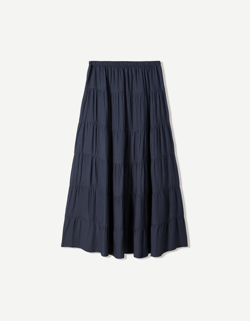 Jupe midi rustique-Marine-5