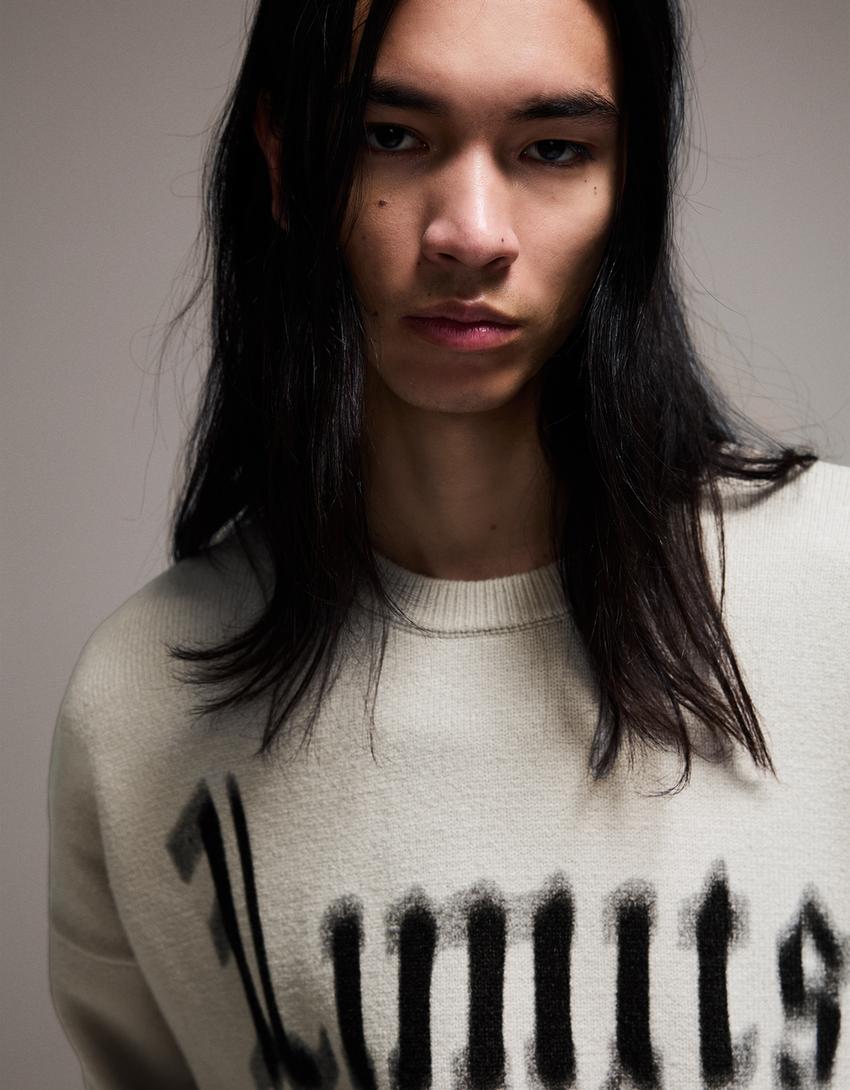 Pullover mit Print-Grbrochenes Weiss