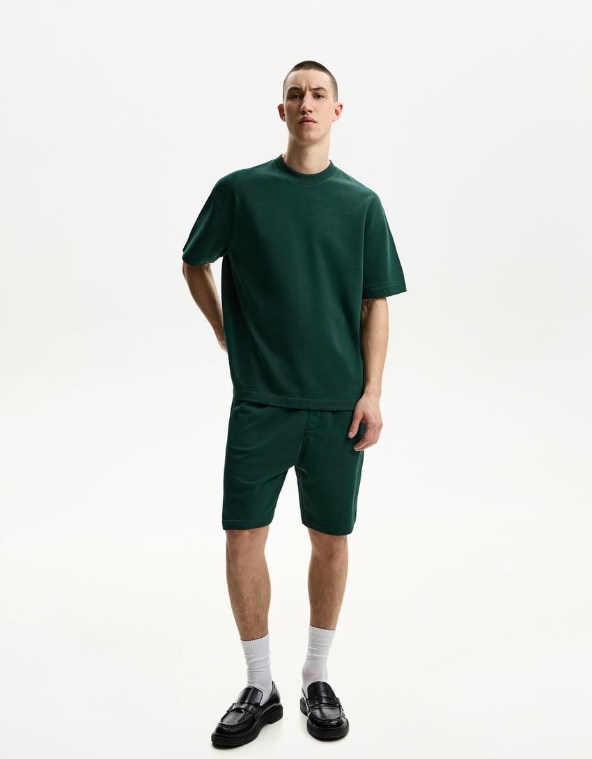 Short sleeve plush T-shirt-Green-3