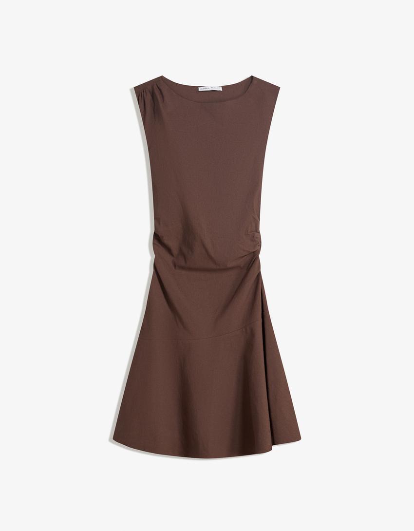 Vestito mini in bengalina svasato-Marrone-3