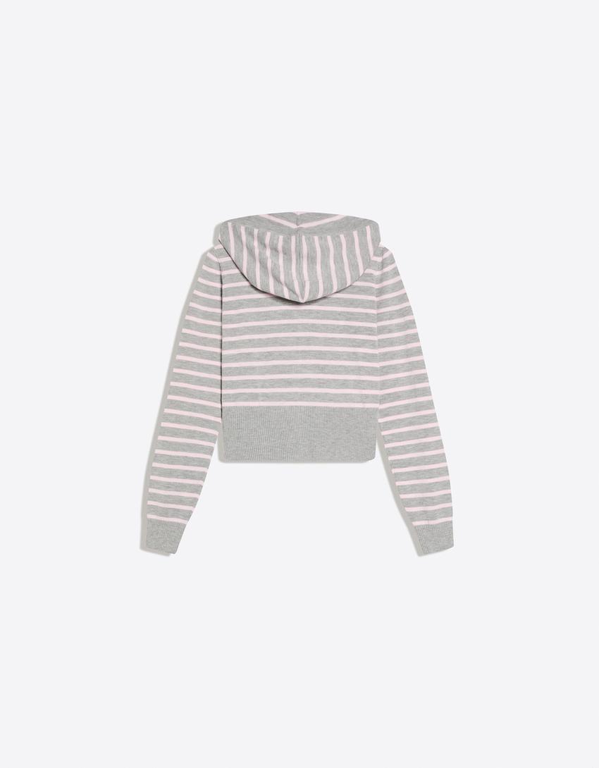Zip-up striped hoodie-Pink