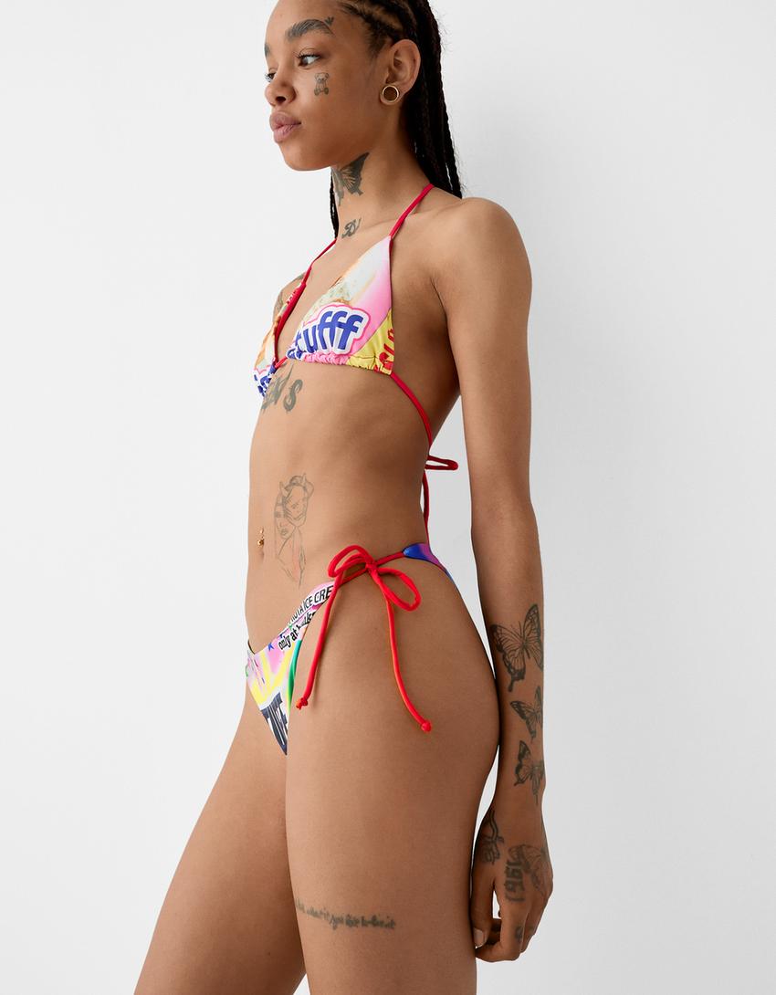 SSSTUFFF x BERSHKA print bikini bottoms-Yellow-3