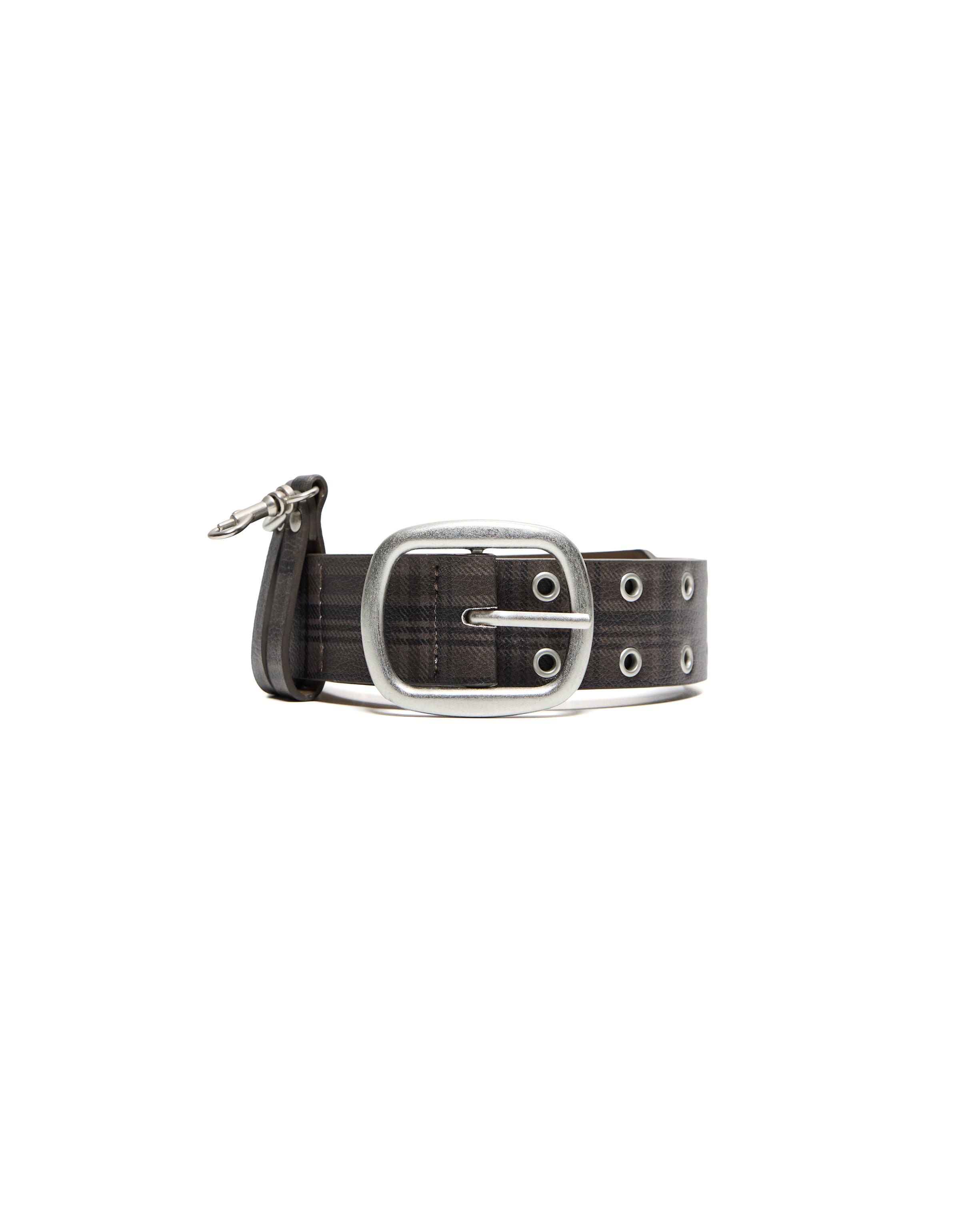 Studded check belt — Brown