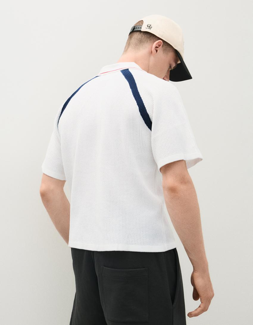 Polo-Shirt im Retro-Sport-Look mit Print-Weiss